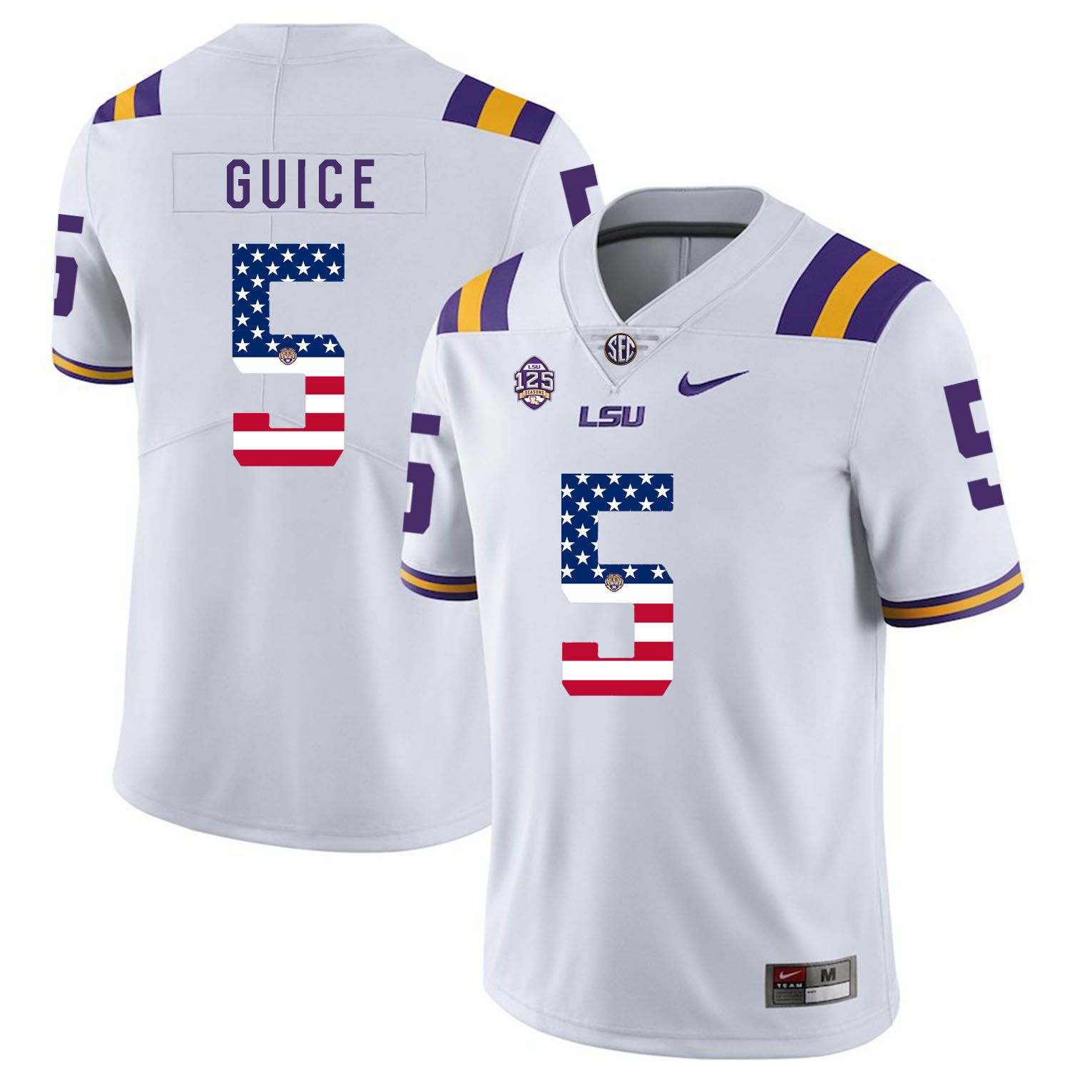 Men LSU Tigers 5 Guice White Flag Customized NCAA Jerseys